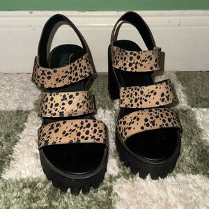 Leopard Print Chunky Platform Sandals - Black/Tan